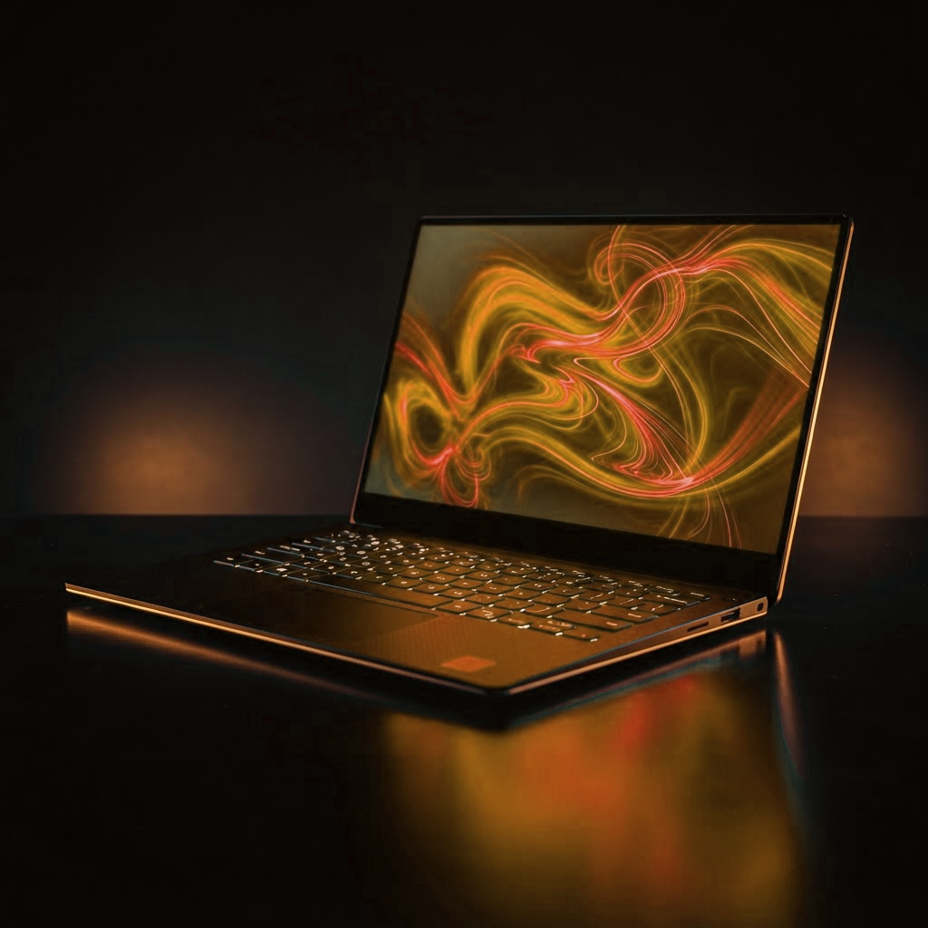 Modern laptop displaying a bright wallpaper